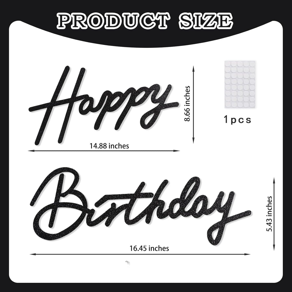 TONIFUL Happy Birthday Sign - Glitter Black Felt Banner for Party Backdrop | Includes Dot Glue