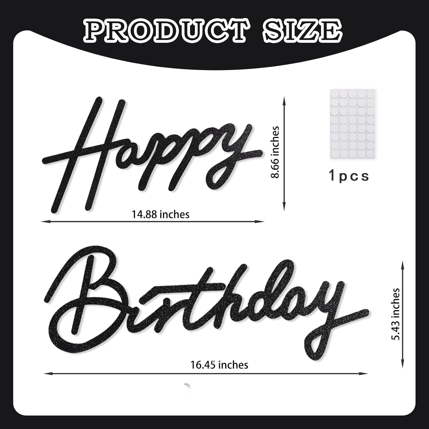 TONIFUL Happy Birthday Sign - Glitter Black Felt Banner for Party Backdrop | Includes Dot Glue