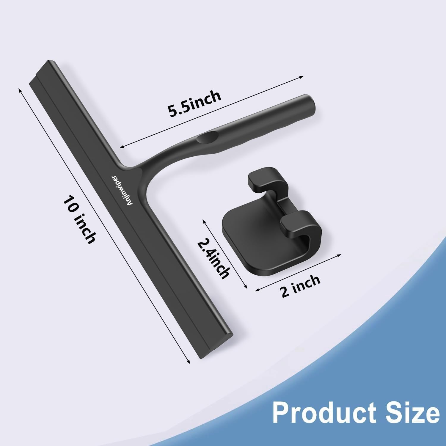 Skiennix Shower Squeegee - Silicone Window Cleaner Tool with Adhesive Hook | 10-Inch Black