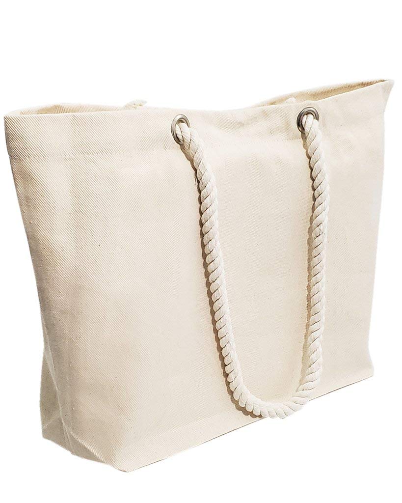 TBF 6 Pack Rope Handle Tote Bags Large Tote Bag with Rope Handles Sturdy Canvas Reusable Grocery Shopping Bags Tote Bag Beach Bag (Large (20" W x 15" H x 5" D))