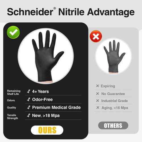 Schneider Nitrile Exam Gloves, Black Latex Free Powder Free Disposable Gloves for Medical, Cooking, Cleaning, and Food Prep (Large, 1000)