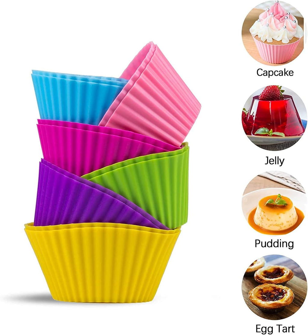 Skiennix Reusable Silicone Cupcake Liners - Non-Stick Baking Cups - Set of 12 Kitchen Accessories