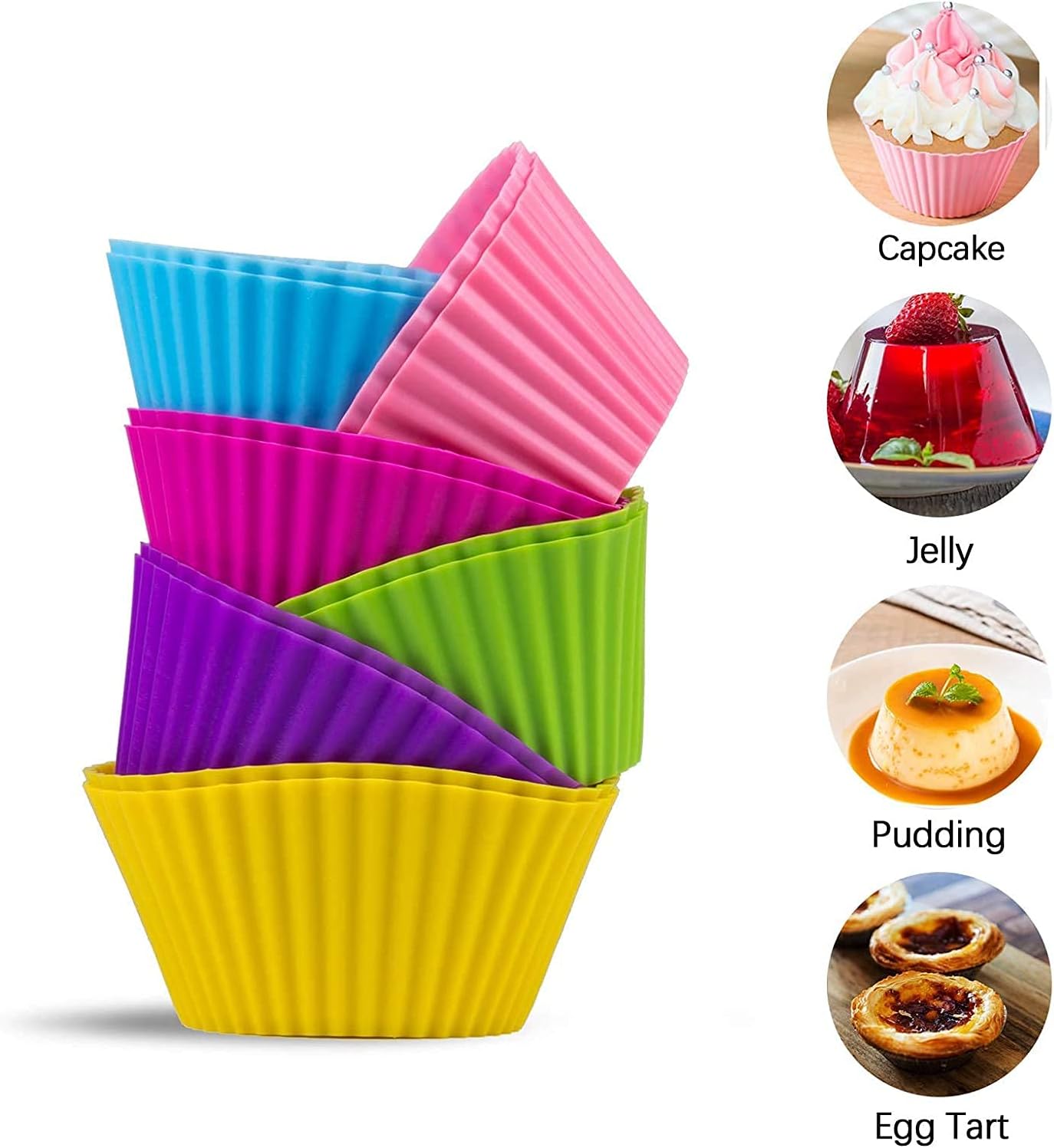 Skiennix Reusable Silicone Cupcake Liners - Non-Stick Baking Cups - Set of 12 Kitchen Accessories