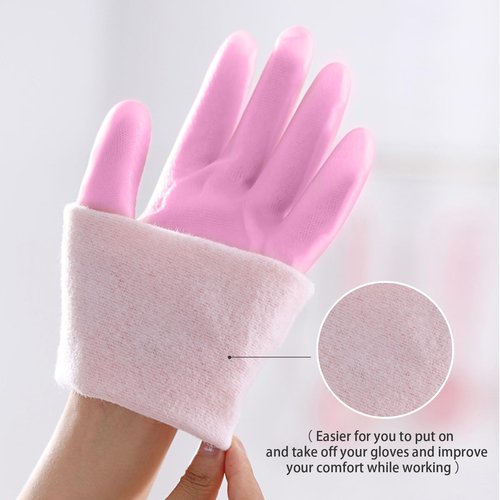 KAQ Dishwashing Cleaning Gloves 3 Pairs-Reusable Cotton Liner Rubber Gloves Long cuff 19.5" Non-Slip Kitchen Gardening Gloves