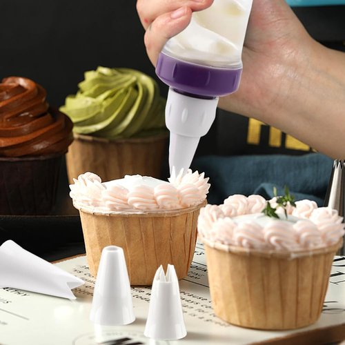 Dessert Decorating Syringed Set Icing Dispenser Tool With 5 Icing Nozzles,2 Connector Rings,8 Cake Baking Cups,Cake Decorating Gun for Frosting Cream to Make Cupcakes