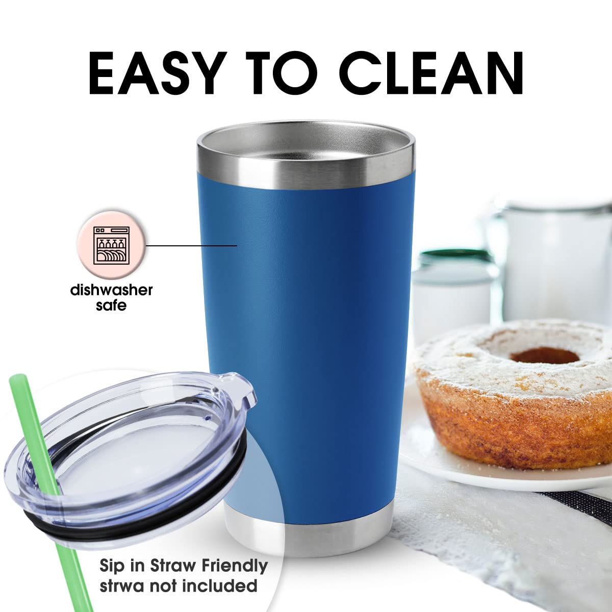 HASLE OUTFITTERS 20oz Tumblers Stainless Steel Mugs with Lid Double Wall Vacuum Insulated Coffee Cups for Cold & Hot Drinks (20oz-Dark Blue, 8 Pack)