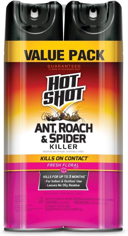 Hot Shot Ant, Roach & Spider Killer - Fast-Acting Insecticide Spray | 17.5 Ounces, Twin Pack