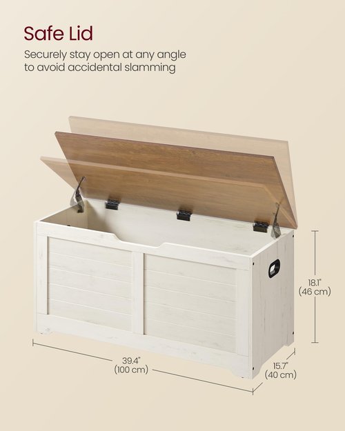 VASAGLE Storage Chest, Storage Bench with 2 Safety Hinges, Farmhouse Style, 15.7 x 39.4 x 18.1 Inches, for Entryway, Bedroom, Living Room, Honey Brown and Rustic White ULSB061WJ02S