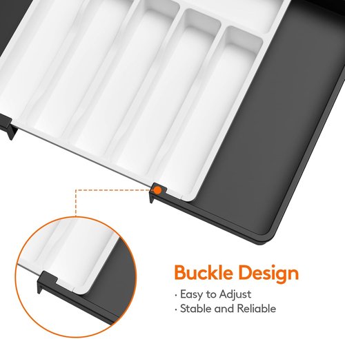 Lifewit Expandable Silverware Drawer Organizer - BPA-Free Utensil Tray for Kitchen | Adjustable Storage, 13-22 x 15", White & Black