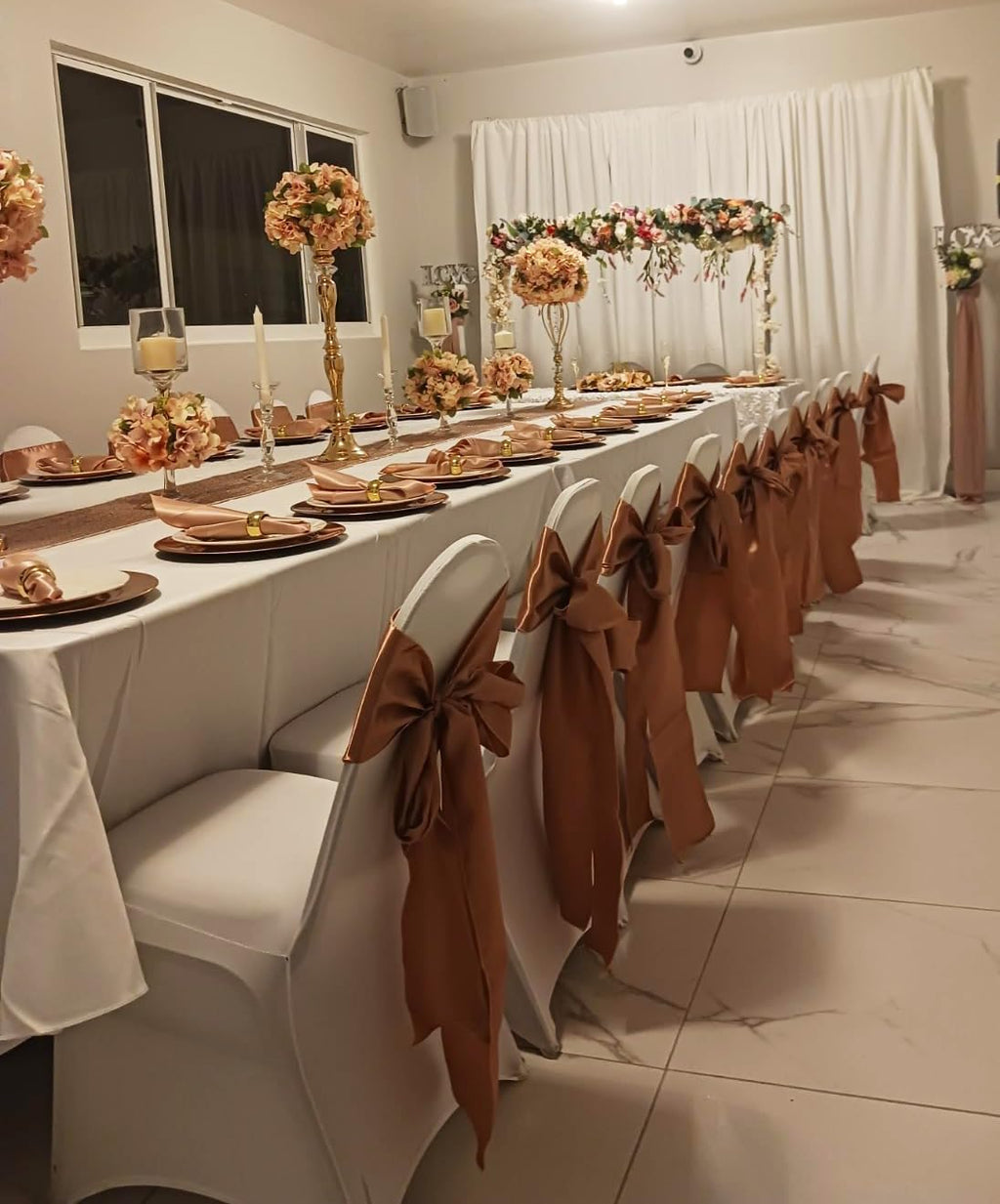 Skiennix Wedding Satin Gold Chair Sashes - 50 Pack Fitted Ribbons for Parties & Events | 7x108 Inches