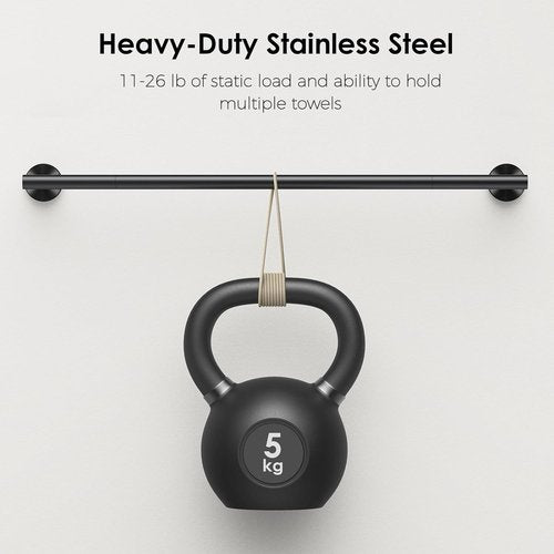 FORIOUS 24-Inch Black Towel Bar - Durable Stainless Steel Bathroom Rack with Wall Mounting Hardware