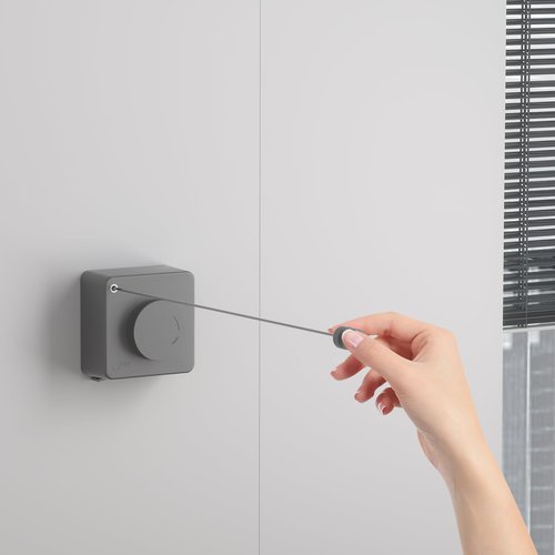 Suntree Retractable Clothesline in Grey - 16.4ft Sag-Proof Stainless Steel Cable, 5 Clips, 2 Installation Kits (No Drill/Drill), 44lb Heavy Duty Wall Mount Indoor Outdoor Laundry Drying Line
