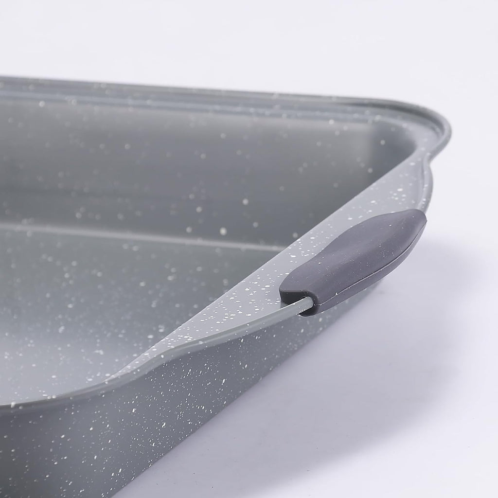 Anveena Nonstick Kitchen Oven Baking Pans - Premium Commercial Grade Bakeware with Red Silicone Handles | Easy to Clean Gray - 3-Piece Set
