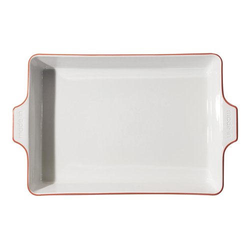 Made In Cookware - Rectangular Baking Dish - Red Rim - Hand Crafted Porcelain - Professional Bakeware - Made in France