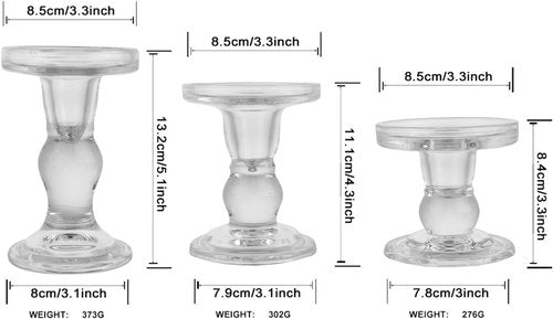 Crystal Candlestick Holders Set by [Brand Name] - Elegant 3-Piece Glass Candle Holders for Weddings & Home Decor | Clear