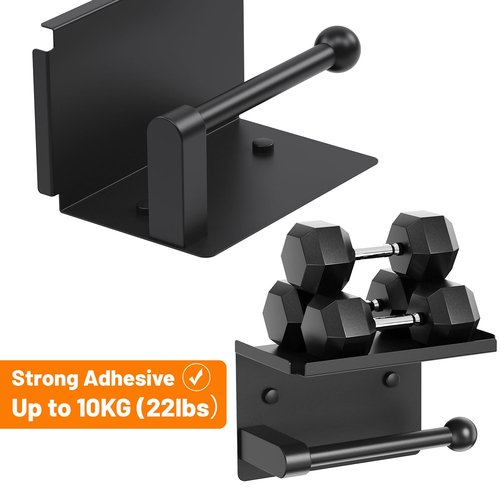 Matte Black Toilet Paper Holder with Shelf, Wall Mount, Heavy Duty Metal, Fits Double Rolls, No-Drill Adhesive or Screw Mount for Bathroom, Kitchen, RV