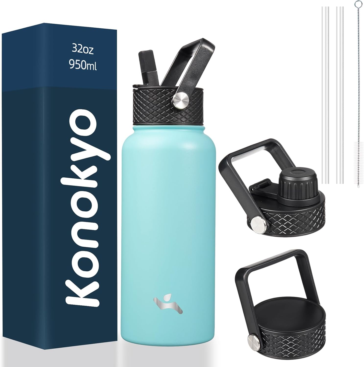 Skiennix 32 oz Insulated Stainless Steel Water Bottle - Durable Sport Bottle with 3 Lids | Turquoise
