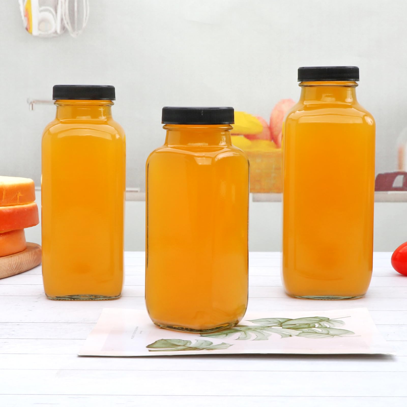 Accguan Vintage Water Bottles with Lids,8oz Reusable Glass Drinking bottles for Juicing,Hot Sauce,Kombucha,Ginger Jar,Potion,Oil,Milk Bottles,Whiskey,Portable Travel Bottle,Smoothies Bottles(12pack)