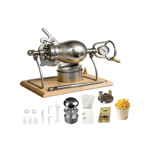 340ML Chinese Popcorn Machine, 304 Stainless Steel Popcorn Maker, High Pressure Hand Stick Pop Popcorn Popper for Movie Night Home Party Fun (Silver)