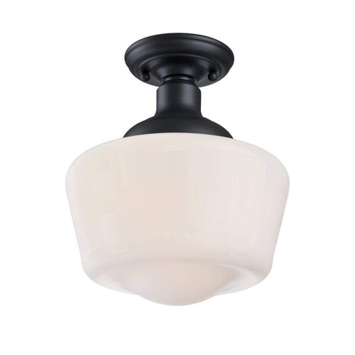 Westinghouse 6578300 Scholar 9 inch Vintage One-Light Semi-Flush Mount Outdoor Ceiling Light Fixture Textured Black Finish, White Opal Glass
