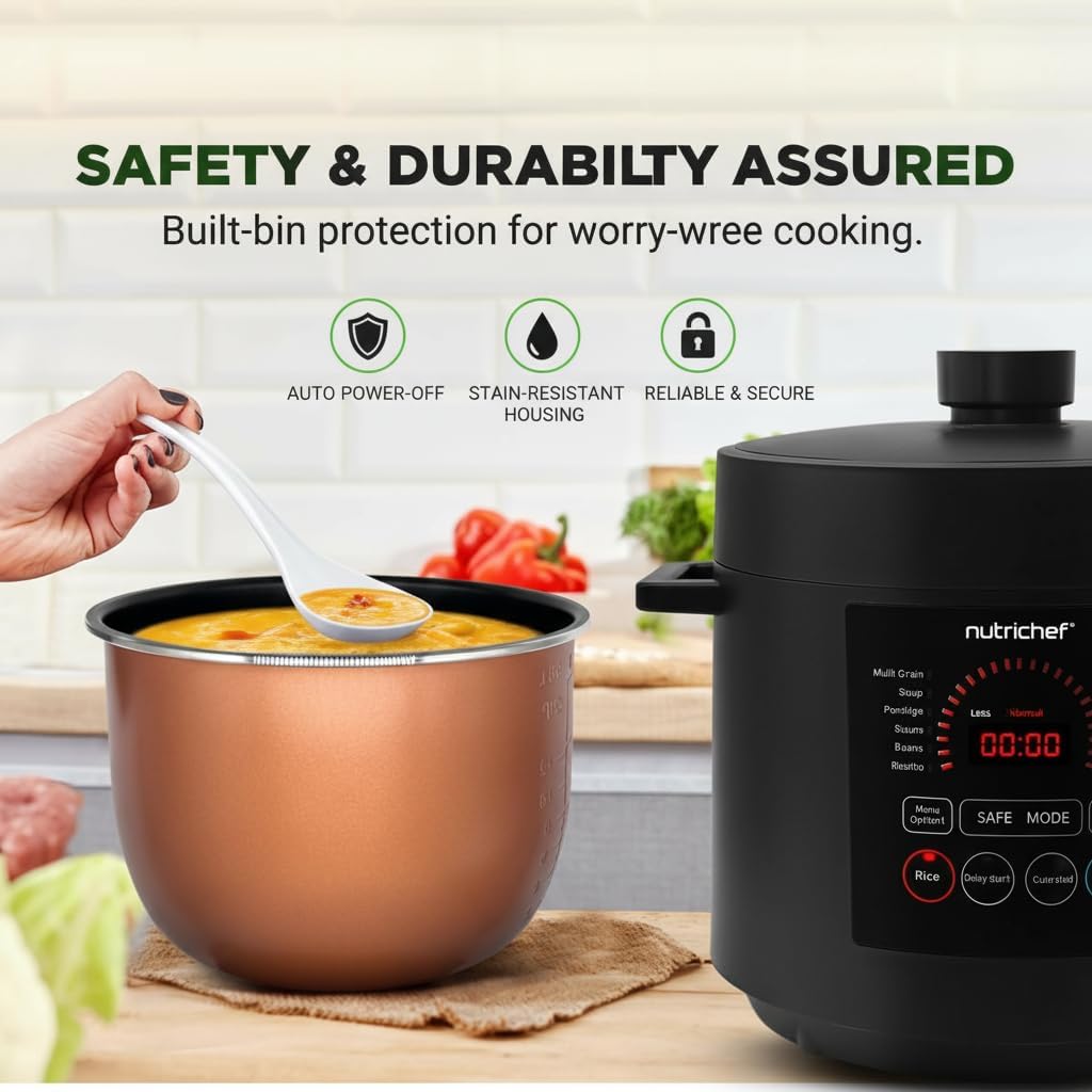 NutriChef Electric Pressure Cooker - 6 Quart Capacity | 9-in-1 Digital Functions | Adjustable Time & Temperature | Black Finish