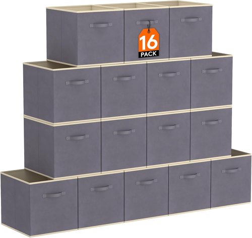 Lifewit Storage Cubes - Foldable Decorative Fabric Baskets for Home Organization | 11-Inch Gray, 16-Pack