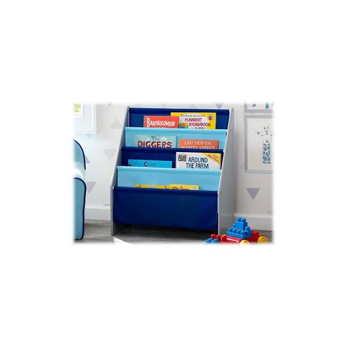 Delta Children Sling Book Rack Bookshelf for Kids - Easy-to-Reach Storage for Books, Magazines or Coloring Books - Ideal for Playrooms & Homeschooling, Grey/Blue