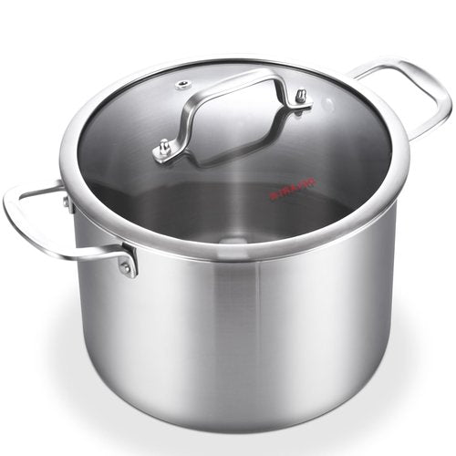 DELARLO Tri-Ply Stainless Steel 6QT Pot with Lid, Induction Ready, 6 Quart with Lid, Durable, Noodle Pot, 18/10 Heavy Duty for Cooking, Suit for All Stove, Up to 600℉(Lids 300℉)