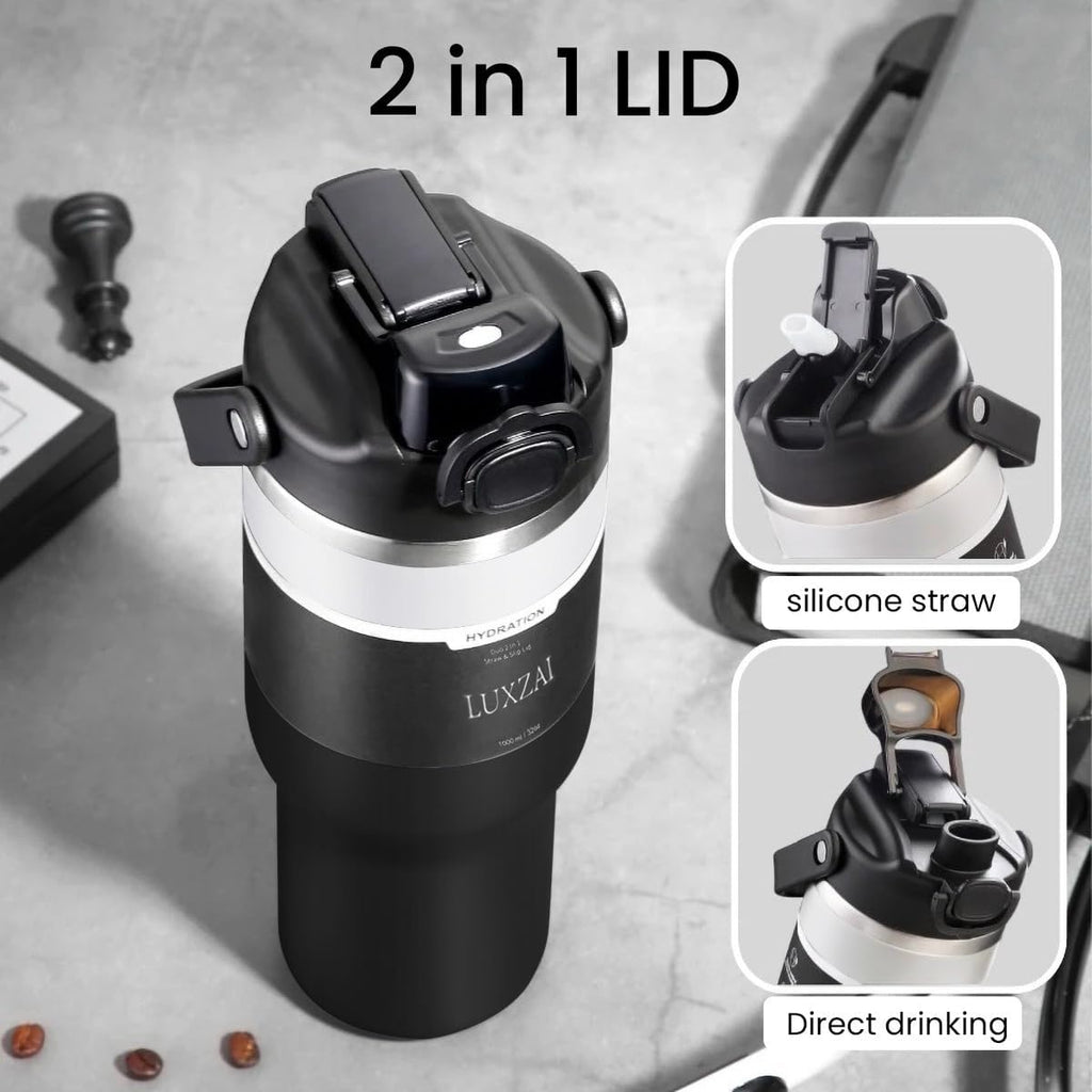 Skiennix 32 Oz Insulated Stainless Steel Tumbler - Leak-Proof Travel Mug with Handle & 2-in-1 Lid