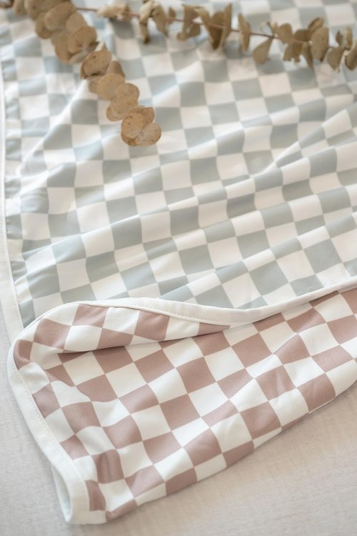 Little Jump 2- Layers Jersey Knitted Swaddle Blanket, Premium Baby Blanket,Soft Stretchy Quilt for Babies, Toddlers, Kids (Coffee & sage cherckered)