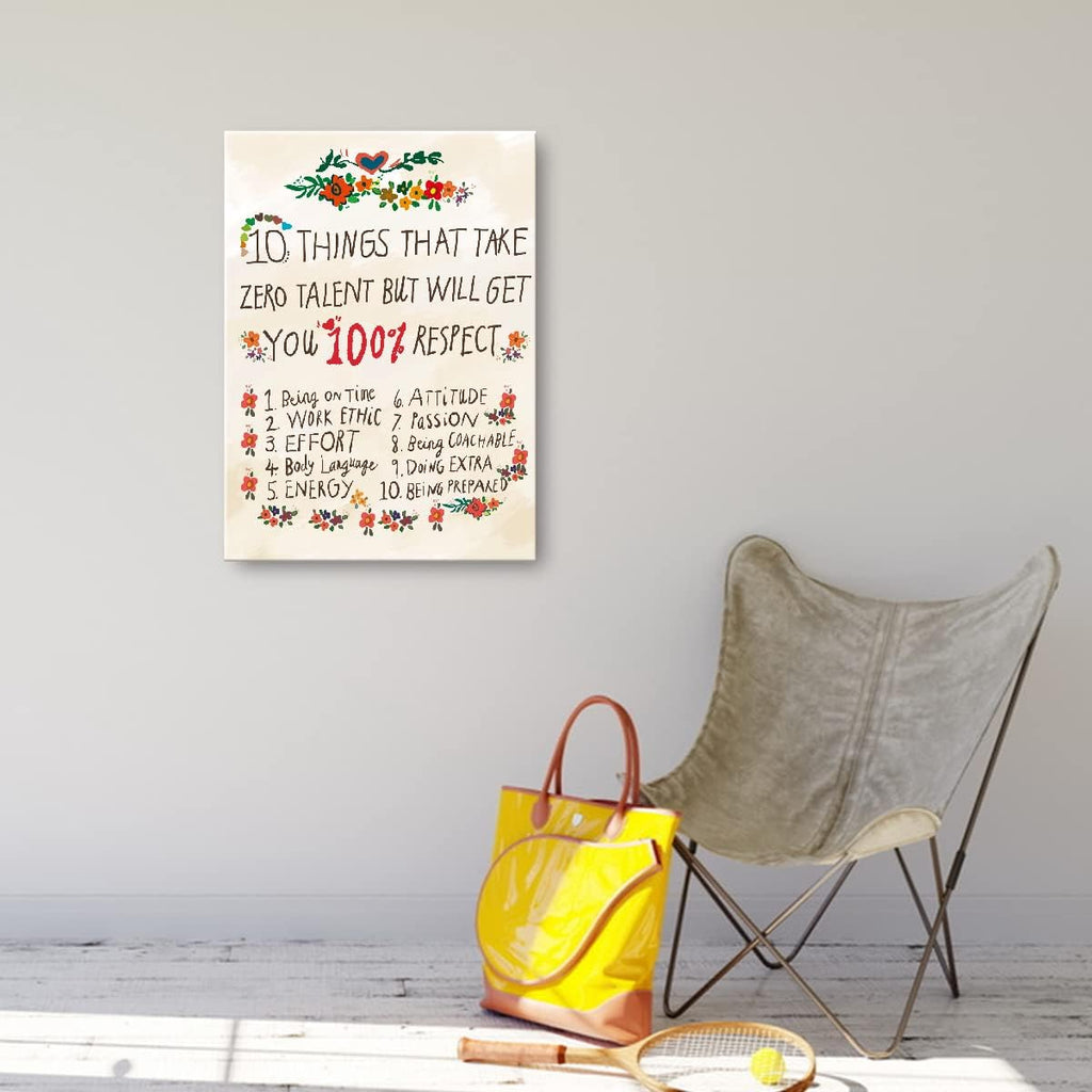 Zero Talent Wall Art - Inspirational Framed Canvas Prints for Teen Girls' Bedroom Decor | 10 Things That Take Zero Talent
