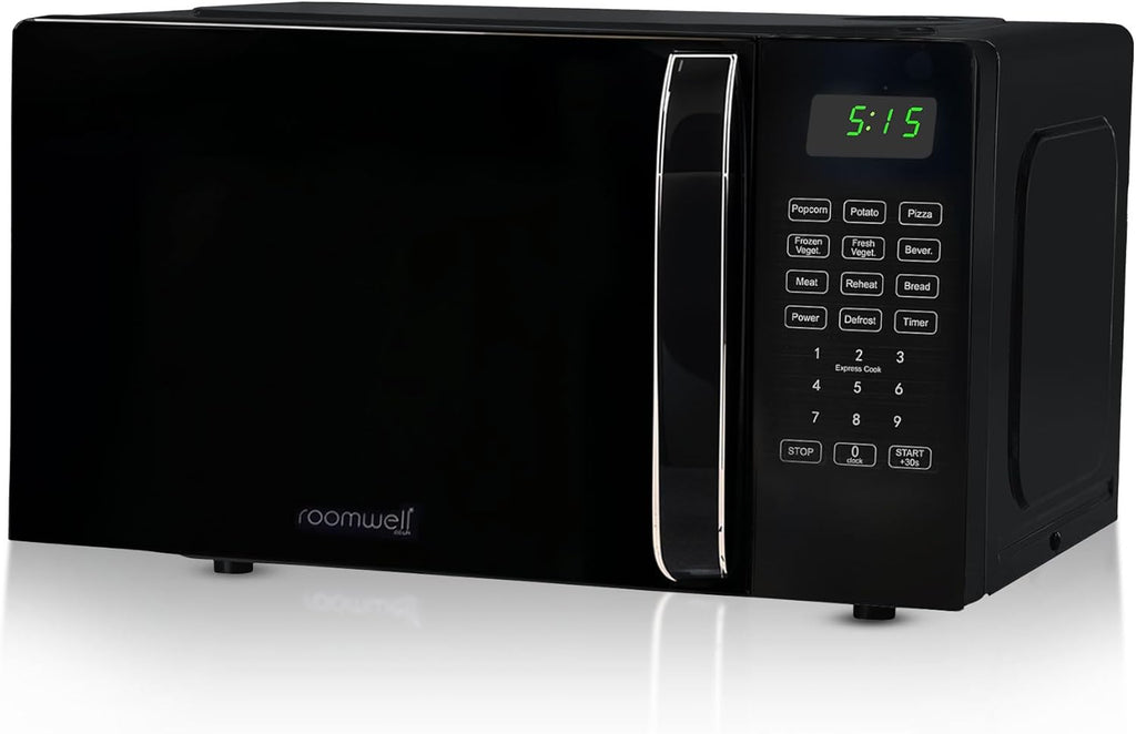 Skiennix 0.7 Cu Ft Microwave - Compact Black Mini Oven with Digital Display & Auto Defrost Function