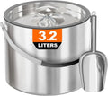 3.2L/3.4QT Insulated Ice Bucket with Silicone Lid, Tongs & Strainer, Double Wall Stainless Steel Ice Bucket for Parties and Cocktail Bar, Upgraded Silicone Cover Keep Ice Frozen Longer