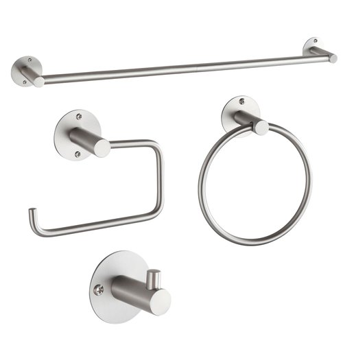 BVL Towel Racks for Bathroom 4 Pieces,Brushed Nickel Stainless Steel Bathroom Accessories Set Wall Mounted Included 24 Inches Towel bar,Towel Holder,Toilet Paper Holder,Robe Hook