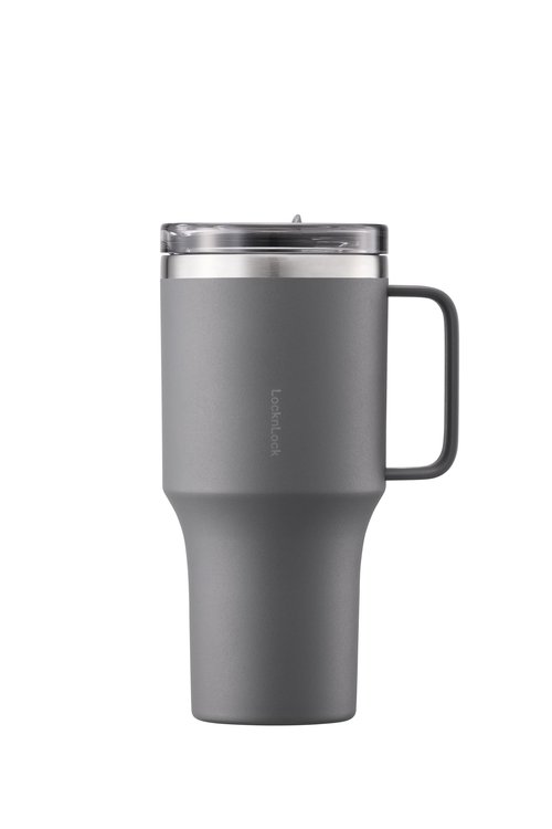 LocknLock Metro Travel Mug, Premium 18/8 Stainless Steel Tumbler Cup for Hot and Cold Drinks, Double Wall Insulated with Handle and Lid, Neutral Gray, 27oz