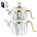 Hakan Melody Turkish Tea Pot Set | 3.5 L Tea Kettles for Stovetop with Stainless Steel Handless and Glass Lid | Aluminum Body Tea Maker | Double Stovetop Kettles with Granite Cover, White 3.6 qt