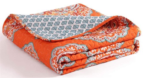 Lush Decor Harley Reversible Throw - 50" W x 60" L, Tangerine Modern Bohemian Paisley Print Quilted Blanket - Boho Throw for Bed, Couch, Or Chair