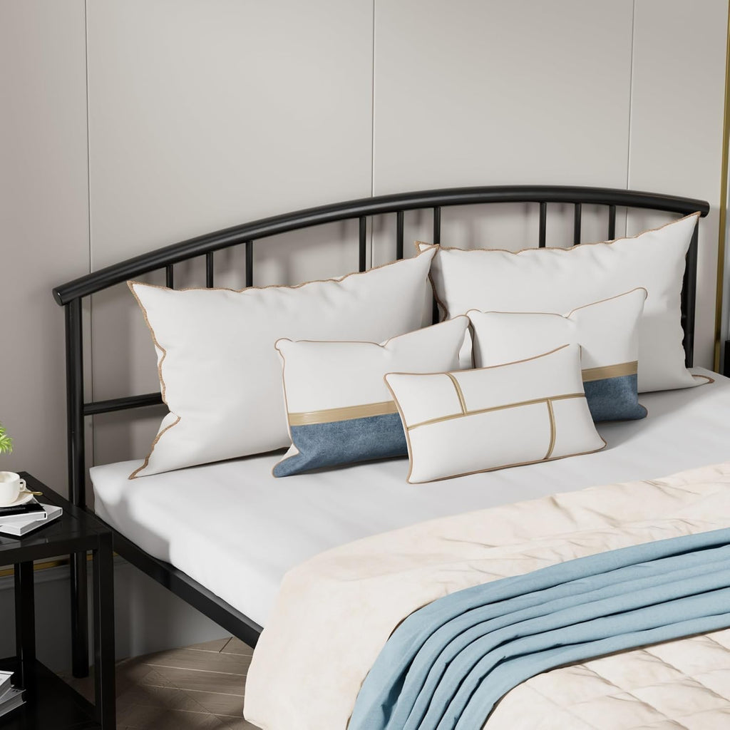VECELO Queen Mattle Black Bed Frame with Headboard and Footboard, 14 Inch Metal Platform Mattress Foundation, Sturdy Premium Steel Slat/No Box Spring Needed