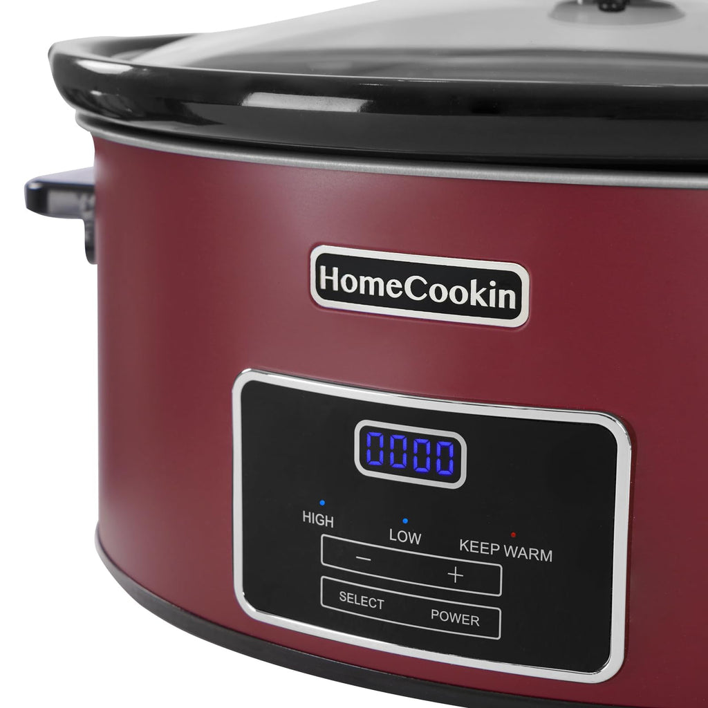 HOMECOOKIN 7 Quart Programmable Slow Cooker, Kitchen Appliances, Perfect Kitchen Small Appliance for Family Dinners, Red Stainless Steel