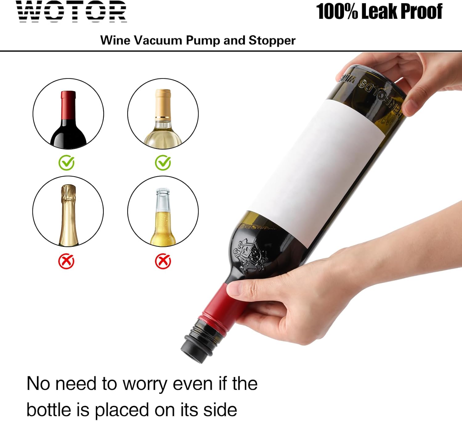 WOTOR Wine Saver Vacuum Pump with 20 Stoppers, Wine Stopper & Preserver, Reusable Bottle Sealer Keeps Fresh, Ideal Accessories Gift (Flat Handle) (Pack of 2)