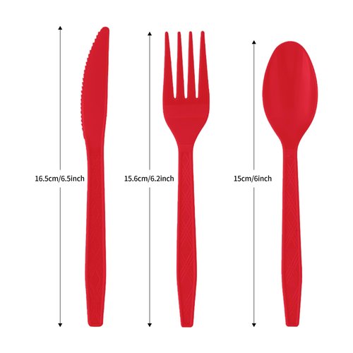 Sveikie 240 Pcs Disposable Red Plastic Silverware Set, Including Red Party Forks, Knives And Spoons 80 Pieces Each, Suitable For Parties, Weddings, Birthdays, Home Offices, Takeout