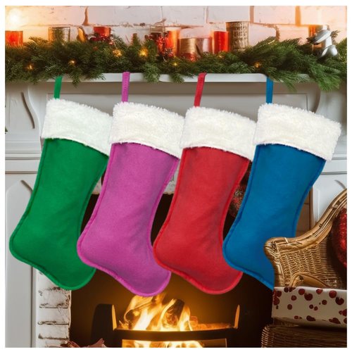 aokansha 4Pack Christmas Stockings 20 Inch Large Family Christmas Stocking Decor Christmas Tree Fireplace Traditional Xmas Stocking with Super Soft Plush Cuff Décor Merry Ornaments