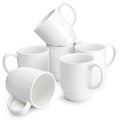 Sweese 21 Oz Large Mug Set, Porcelain Stackable Mugs Sets of 6, Coffee Cups with Handle for Coffee, Tea and Mulled Drinks, White