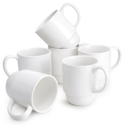 Sweese 21 Oz Large Mug Set, Porcelain Stackable Mugs Sets of 6, Coffee Cups with Handle for Coffee, Tea and Mulled Drinks, White