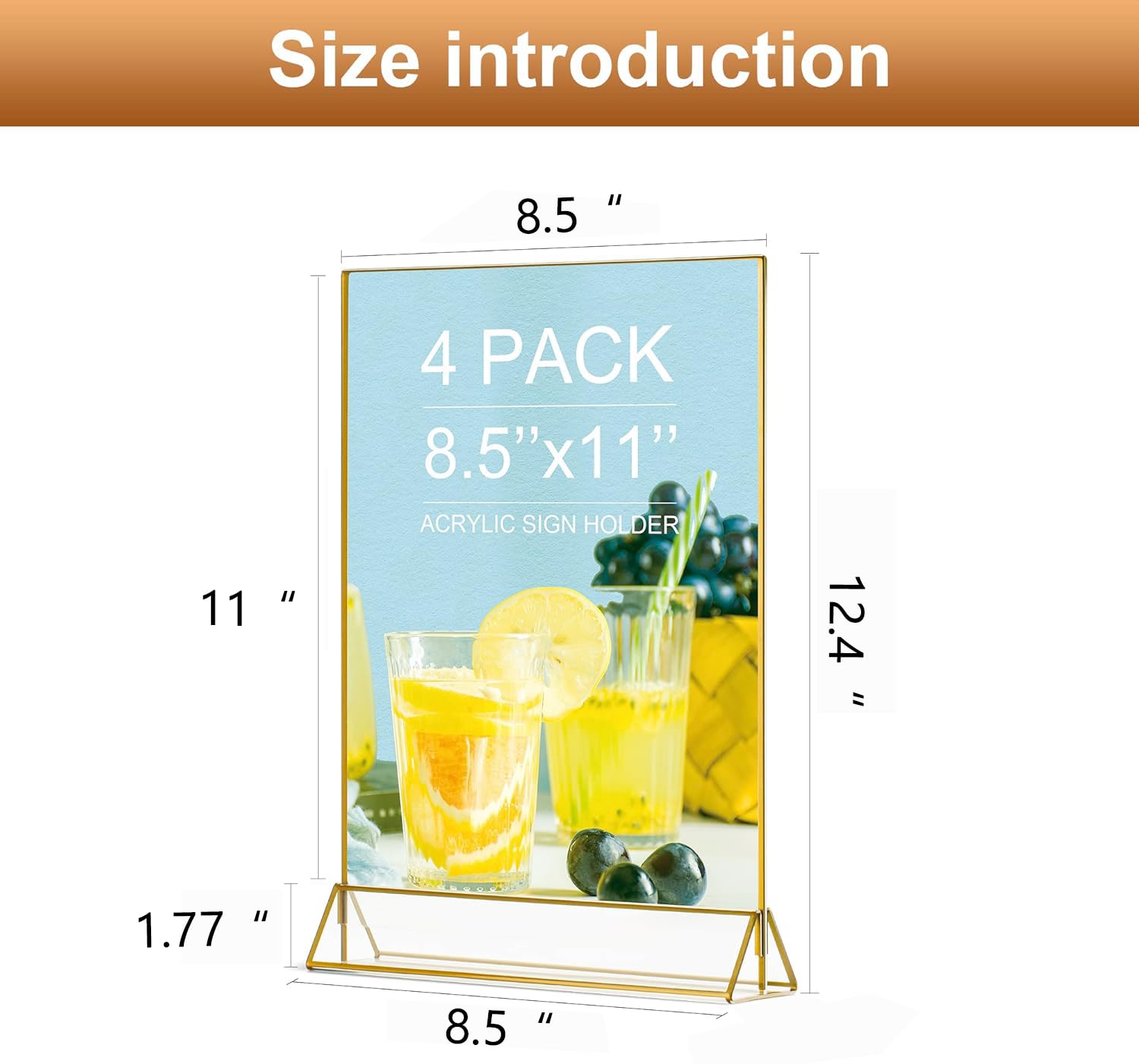 tuoletu VORIOB 4Pack 8.5x11 Gold Picture Frame Acrylic Sign Holder,Wedding Signs Table Numbers Menu Holders
