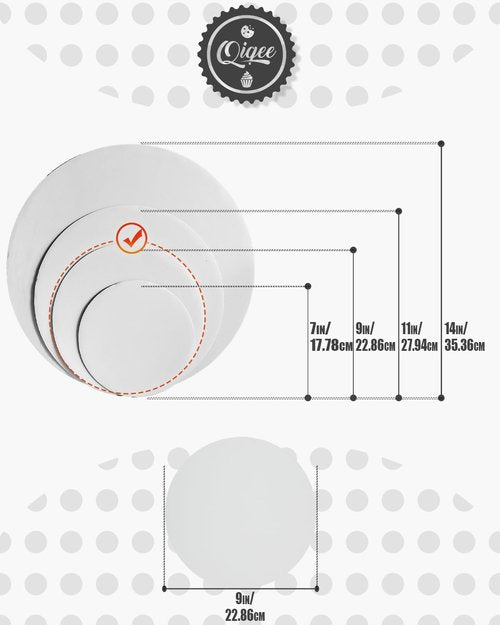 qiqee 9 Inch White Cake Boards Round 40-Packs Circles Rounds Base Food-Grade Cardboard Cake Plate(Thinner But Stronger)