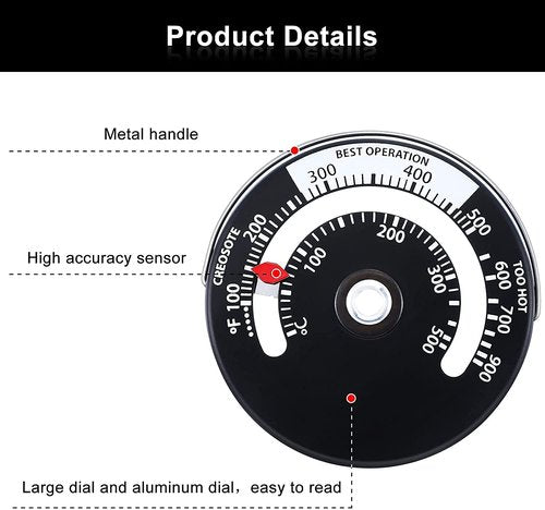 Frienda 2 Pieces Wood Stove Thermometer Magnetic Oven Temperature Meter for Wood, Gas, Pellet Stoves Fire Stove Pipe Thermometer for Avoiding Fan Destroyed by Overheating