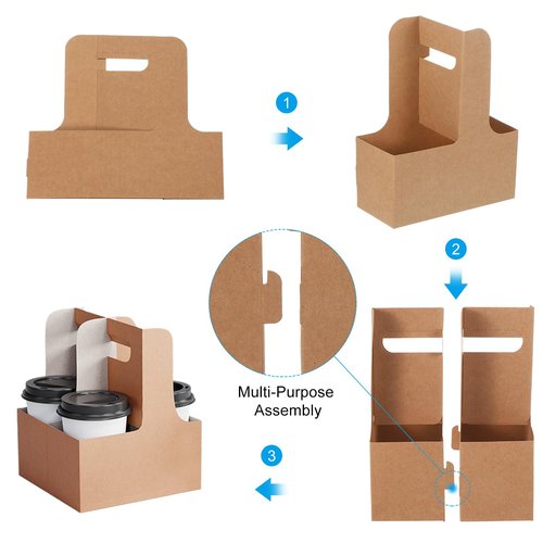 PATIKIL 2 Cup Drink Carrier with Handle,30 Pack Kraft Paperboard to Go Coffee Cup Holder,Portable Disposable Handled Drink Carriers for Take Out Restaurant Food Service, Multicolor