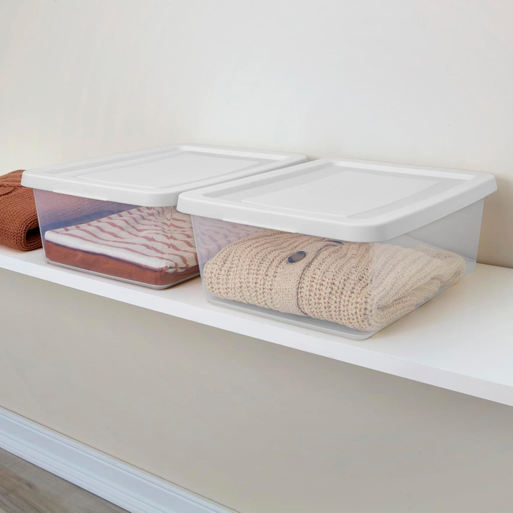 Sterilite 12 Quart Storage Box - 12 Pack Clear Plastic Totes with Secure Snapping Lids for Organization