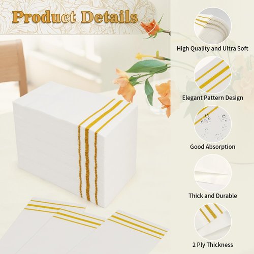 100 Pack Paper Napkins Disposable Guest Towels Gold Lined Elegant Dinner Napkins 2-ply Party Napkins Guest Disposable Soft & Absorbent Paper Hand Towels for Bathroom Kitchen Wedding Party Dinner Event